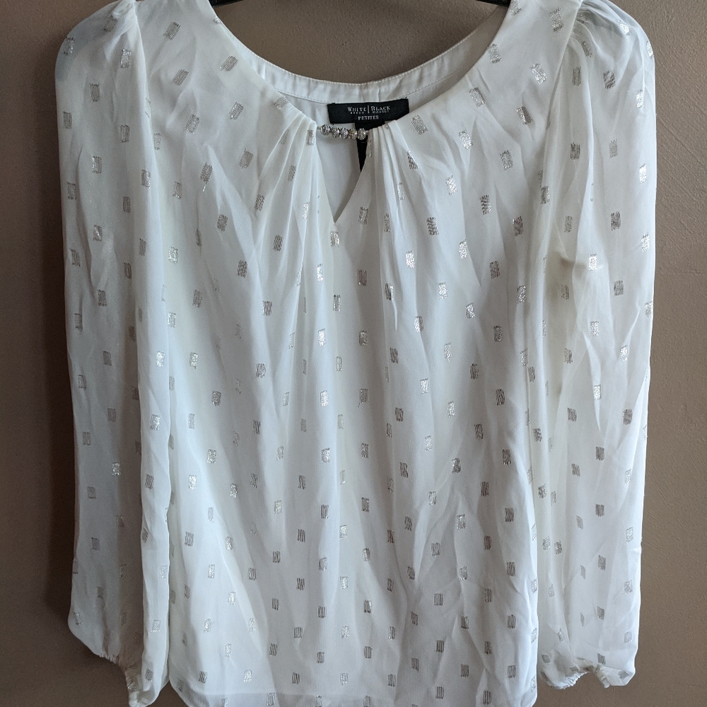 White House Black Market Petite White Flowy Top